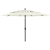 Syfax Parasol de jardin à 3 niveaux avec mât en aluminium sable 3,5 m