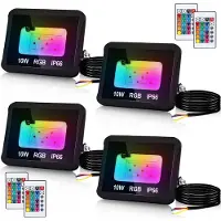 Peviasot Hengda Projecteur RGB 10W avec télécommande Projecteur LED RGB Projecteur extérieur LED IP66 étanche 4 pièces