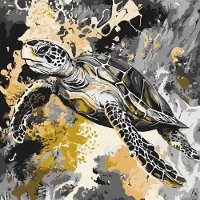 Ideyka Peinture par numéros - Tortue dorée métallisée 40 x 40 cm -