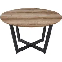 Meublorama Table basse ronde CARMIN – Chêne vieilli et métal noir – Style rustique