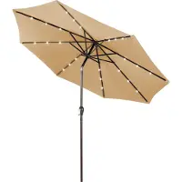 Costway 300cm Parasol avec éclairage solaire LED Parasol de jardin à manivelle Parasol de marché Beige