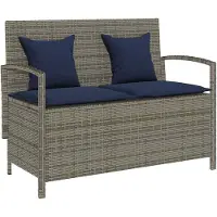 vidaXL Banc de jardin avec espace de rangement et coussins Gris Poly Rattan