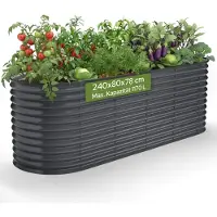 Arebos Potager surélevé en métal 240 x 80 x 78 cm Potager de jardin Potager inoxydable Potager à légumes