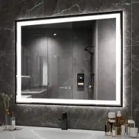 Puluomis Miroir de salle de bain 100x80 anti-buée avec éclairage 3 couleurs, luminosité réglable, miroir de salle de bain avec horloge numérique, température noir
