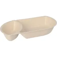 Conpax (LM) 50 plateaux à snacks en canne à sucre 2 compartiments 3,6 cm x 12,4 cm x 22,4 cm nature, Contenant à usage unique, Marron