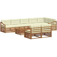 vidaXL Ensemble de salon de jardin 9 pièces, couleurs naturelles et crème