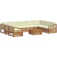 vidaXL Ensemble de salon de jardin 10 pièces, bois d'acacia massif, couleurs naturelles et crème
