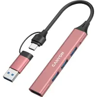 Canyon DS-02, Hub USB-C, 4 ports, 3xUSB 2.0 480Mbps, 1xUSB 3.0, 5Gbps, adaptateur USB-C/USB-A, rose