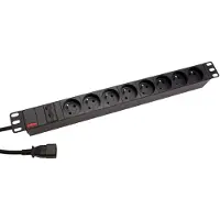 Roline Panneau d'alimentation 19" 1U, 8x prise CZ, fourche C14, noir, 2 m (19.07.1626)