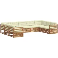 vidaXL Ensemble de salon de jardin 9 pièces, bois d'acacia massif, couleurs naturelles et crème