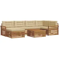 vidaXL Ensemble de canapés d'extérieur avec coussins 7 pièces Nature et Beige