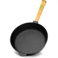 Brizoll Poêle en fonte 28 cm Poêle en fonte 55 mm de haut avec manche en bois Poêle en fonte