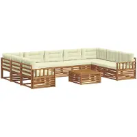 vidaXL Ensemble de salon de jardin 10 pièces, bois d'acacia massif, couleurs naturelles et crème
