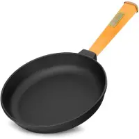 Brizoll Poêle en fonte de 20 cm, hauteur 39 mm, avec manche en bois, poêle en fonte