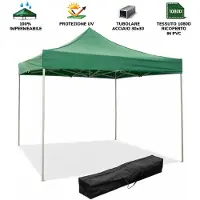 DIVINA FIRE Gazébo Pliable Pliable 3X3 Vert Recouvert De Pvc Imperméable