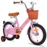 Hiland Vélo pour enfants Stitch 16 pouces pour filles de 4, 5, 6, 7 et 8 ans, avec panier avant, roues d'appoint, garde-boue, sonnette, rose