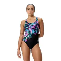 Speedo Female Placement Printed Powerback Swimsuit Rose UK 38 Femme