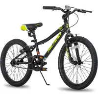 Hiland Vélo pour jeunes 20 pouces VTT Vélos pour enfants pour garçons et filles,Cadre de haute qualité, double frein V,Cadeau pour enfants, Noir