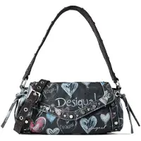 Desigual sac graffiti noir cœurs, lacets, clous métal