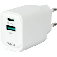 Deltaco USBC-AC159 (35 W, 2 ports), Chargeur USB, Blanc