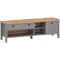 Feldmann-Wohnen Meuble TV bas Melini 146x38x46cm gris ardoise chêne Delano clair