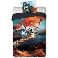 Faro Linge de lit en coton 160x200 Gamer 019 youth spaceship planet galaxy for gamer orange grey 9050