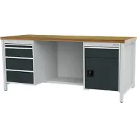 Bedrunka & hirth Établi, plateau en hêtre multiplex 40 mm, LxPxH 2000x750x859 mm, 5 tiroirs 1x50, 2x150, 2x200 mm, 1 porte 450 mm, RAL 7035/7016