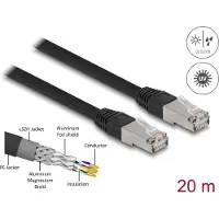 DeLOCK - Câble de raccordement - RJ-45 (M) vers RJ-45 (M) - 20 m - 7 mm - S/FTP - CAT 6a - sans halogène, extérieur - Noir
