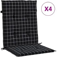 vidaXL Coussins De Chaise À Dossier Bas Lot De 4 Noir À Carreaux Tissu