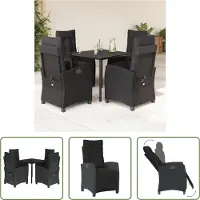 The Living Store Ensemble de jardin 5 pièces avec coussins Noir Poly Rattan