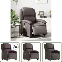 The Living Store Fauteuil de massage électrique Marron foncé Cuir véritable
