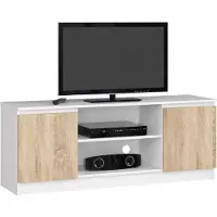 Akord Meuble TV élégant blanc et chêne sonoma 140 cm avec 2 portes et étagères