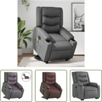 The Living Store Fauteuil de massage avec releveur électrique Gris Similicuir