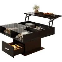 Sweiko Table basse multifonctionnelle haute brillance avec éclairage LED, hauteur réglable & espace de rangement flexible - design moderne pour le salon, le bureau & les petits appartements
