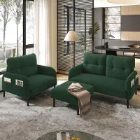 LVHOM Cord Set 3 pièces 2 places+fauteuil+pouf, Flexible pour salon Canapé d'angle avec poches latérales, Ensemble de salon Emerald