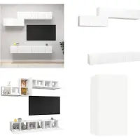 vidaXL 7 pcs. Set d'armoires TV Blanc Bois composite - Set d'armoires TV - Set d'armoires TV suspendues - Set d'armoires TV suspendues