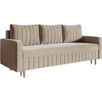 Emporius Furniture Canapé-lit 215 cm Scandi - Canapé avec fonction sommeil, coffre de lit, choix de couleurs, pieds en bois (Beige - Jasmine 24)