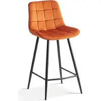 Meublorama Chaise de comptoir JUTE – Velours orange – Pieds en métal – Hauteur 95 cm – Style moderne