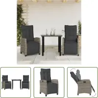 The Living Store Ensemble de jardin 3 pièces avec coussins Gris Poly Rattan