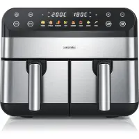 Arendo Friteuse à air chaud XXL, double chambre, Dual Zone, Airfryer 9L avec 2 chambres, déshydrateur, 2400 W, 8 programmes, écran tactile, système de circulation d'air 3D
