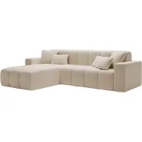 Emporius Furniture Canapé d'angle moderne Miral - Canapé d'angle en L, canapé 265 cm avec tissu velours, mousse souple - ottomane à gauche, canapé d'angle Beige (Komodo 11)
