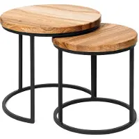 LAMO Manufaktur Table basse gigogne en bois rond - lot de 2 pièces - Table d'appoint bout de canapé pour salon, chambre à coucher - Tables basses industrielles - Couleur : foncé, pieds : noir