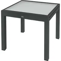 JTI Table extensible de jardin grande taille Dimensions : 160 L x 80 l x 75 H cm Aluminium gris foncé Plateau en verre trempé transparent Aosom