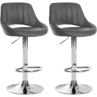 BellaFurn Set de 2 tabourets de bar réglables - sièges en similicuir - pivotant à 360° | Couleur : gris | Matériau base : métal aspect chrome