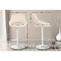 BellaFurn set de 2 tabourets de bar - Tabouret de bar - Réglable en hauteur avec fonction rotation 360° | Couleur : crème | Base du matériau : métal blanc mat