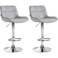 BellaFurn Ensemble de tabourets de bar en velours - Tabouret haut - Assise confortable et réglable avec fonction rotation 360° | Couleur : Gris | Couleur de base : Chrome