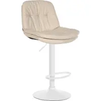 BellaFurn Tabouret de bar rembourré de tissu - chaise haute - confort réglable et pivotant | Couleur : crème | Base de matériaux : métal blanc mat