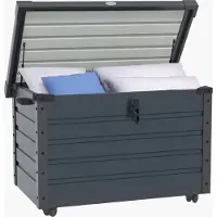 Outsunny Boîte de rangement de jardin avec roulettes, coffre de jardin avec serrure, gris