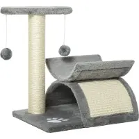 SUGIFT : Arbre à chat avec tunnel, petit arbre à chat, surface de repos en forme de U, fibres de sisal, peluche, gris clair | Panneau de particules | Jusqu'à 10 kg | 40x30x43 cm