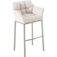 BellaFurn Tabouret de bar recouvert de tissu - Tabouret de bar - Extra confortable, piètement en acier inoxydable argenté | Couleur : blanc | Couleur de base : acier inoxydable